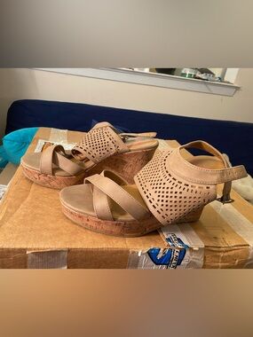 Jellypop Tan Perforated Cork Wedge Sandals